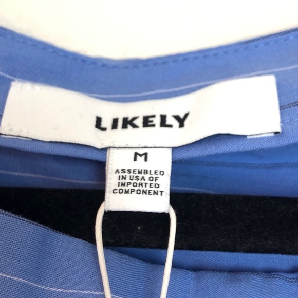NWT LIKELY FRONT TIE TOP M Blue long sleeve striped top cropped cotton shirt - Picture 6 of 12
